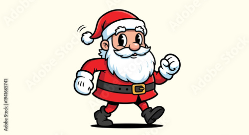 Jolly Cartoon Santa Claus Walking with a Cheerful Expression.