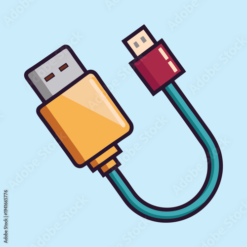 Illustration of USB and Micro USB Cable on Light Blue Background