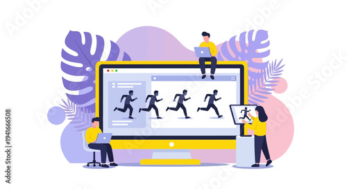 People creating animation on a computer screen using digital tools.