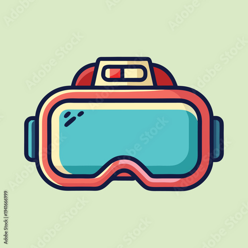 Illustration of VR headset with light green background, cartoonish and modern design