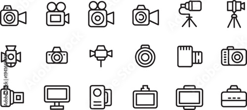 Set of 15 photography line icons. simple set of photography icons. contains icons such as camera