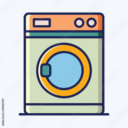 Illustration of a front loading washing machine in a modern style