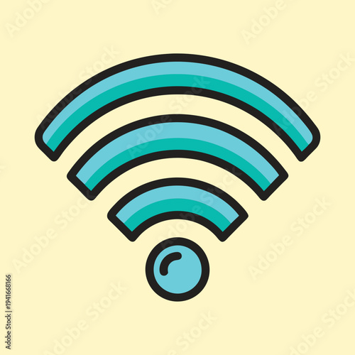 Stylized WiFi Signal Icon with Gradient Colors and Bold Outline on Beige Background