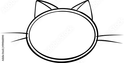 Empty cute cat or dog, pet frame speech bubble with ears and tail, border with paw print. Doodle sketch hand drawn elements. Footprint badge, border divider. 