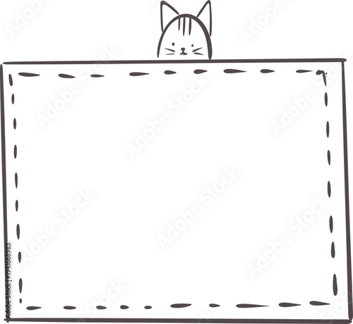 Empty cute cat or dog, pet frame speech bubble with ears and tail, border with paw print. Doodle sketch hand drawn elements. Footprint badge, border divider. 