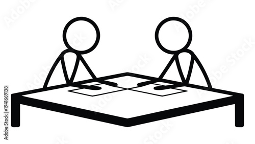 two people meeting at table discussing business agreement teamwork collaboration negotiation partnership concept outline vector icon