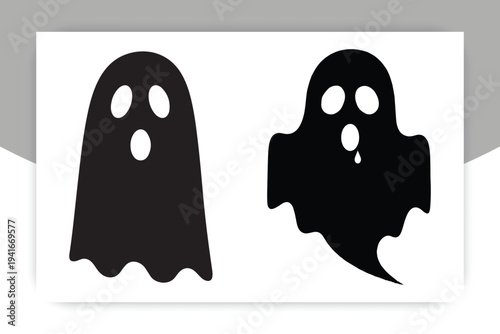 Halloween Ghost Silhouette Icon Set, Spooky Cartoon Ghost Vector,