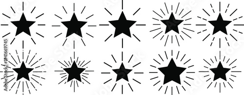 Shining Star Burst Icon Set with Sparkle Rays for Highlight, Premium Badge, Award Symbol, Rating Graphics and Decorative Design Elements