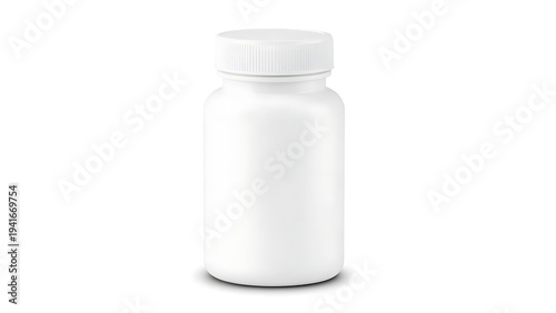 Blank White Pill Bottle with Screw Cap, 3D Rendered Pharmaceutical Packaging Mockup, Isolated on White Background for Healthcare Design