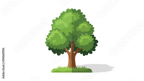 Pixel art illustration of a green tree with brown trunk and shadow on a white background.