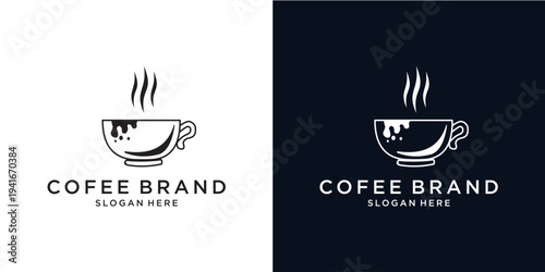 Minimalist coffee cup logo with steam illustration suitable for cafe, coffee shop, barista brand, restaurant, beverage brand, and coffee business identity.