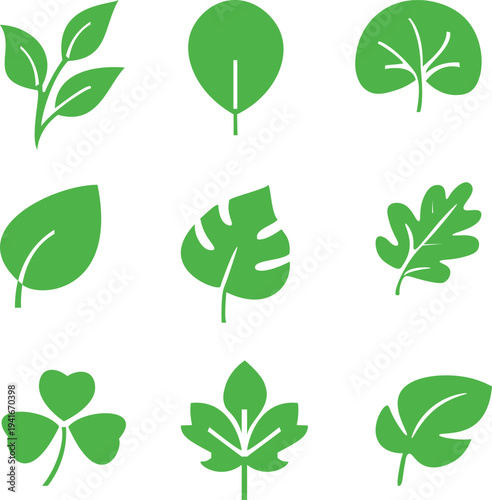 Green leaf icon set