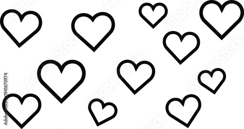 Heart Outline Icon Set with Love and Romance Symbols for Valentine Design, Favorite Like Buttons, Relationship Emotions, and Social Media Interface