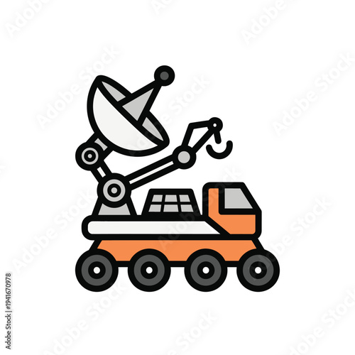 Space Exploration Rover with Large Satellite Dish Antenna and Robotic Arm Exploring Planetary Surface