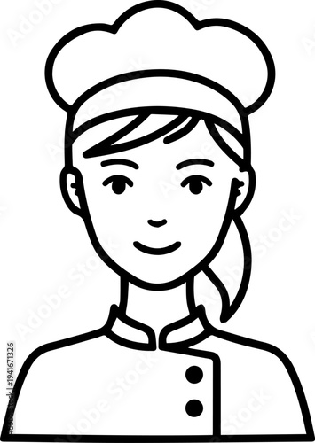 Hand Drawn Woman as Chef Black and White Avatar Illustration in Minimal Line Art Style Design