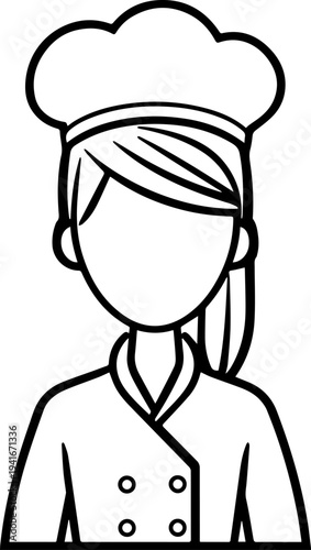 Hand Drawn Woman as Chef Black and White Avatar Illustration in Minimal Line Art Style Design