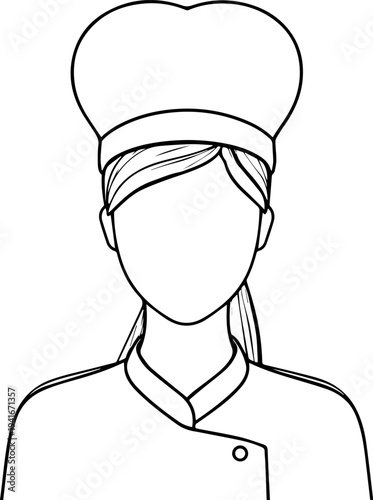 Hand Drawn Woman as Chef Black and White Avatar Illustration in Minimal Line Art Style Design