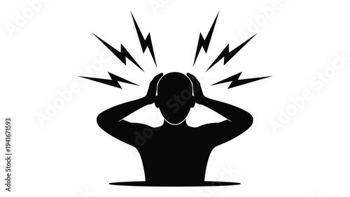 person covering ears from loud noise stress or headache concept black silhouette illustration representing mental pressure sound pollution