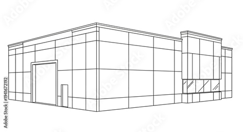 Detailed Architectural Building Design Wireframe Model.