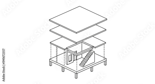 Detailed Line Drawing of Multi Level Desk.