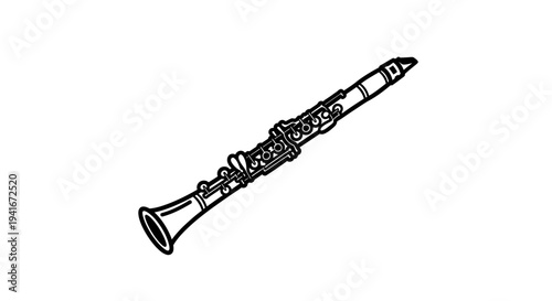 Black and White Clarinet Illustration.