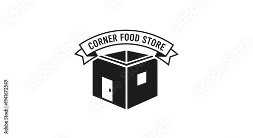 Black and White Corner Food Store Logo.