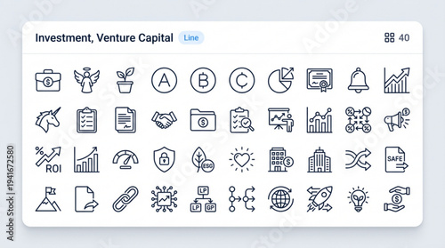 Investment, Venture Capital and Funding Icon Set – Business Line Vector Icons