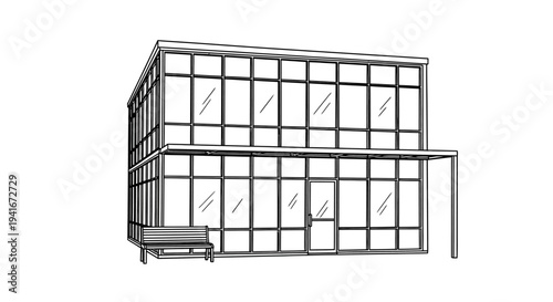 Modern Glass Building Structure Detailed Illustration.