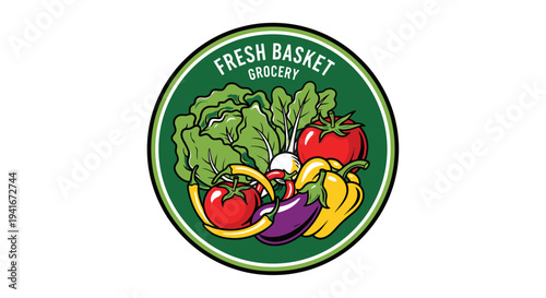 Fresh Basket Grocery Logo with Vegetables.