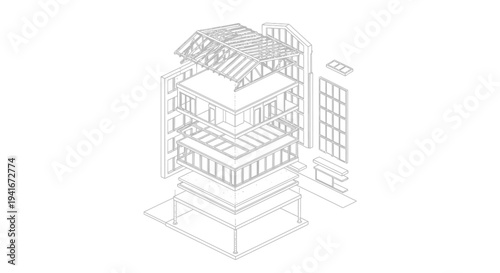 Modern Building Architectural Design Blueprint.