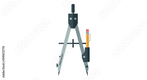 Vector illustration of a drafting compass with pencil