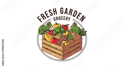 Fresh Garden Grocery Logo with Vegetables.