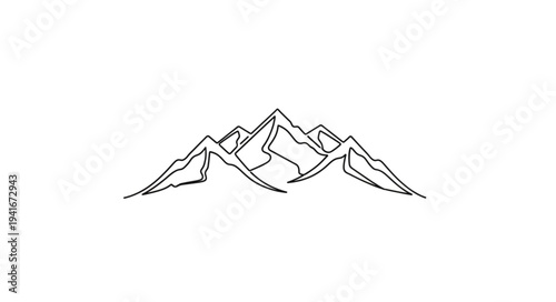 Minimalist Line Drawing of Mountain Range.
