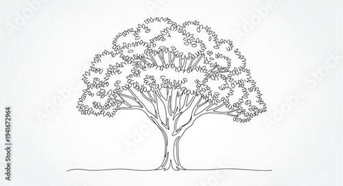 Detailed Illustration of a Large Tree with Extensive Branches.