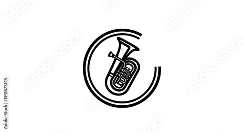 Tuba Musical Instrument Simple Line Art Logo.