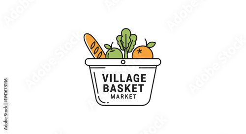 Village Basket Market Grocery Illustration.