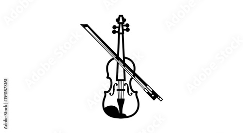Violin and Bow Illustration in Black.
