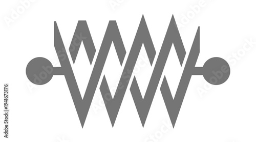 Stylized grey zigzag pattern resembling an electrical resistor or spring, with circular terminals on both ends, on a white background.