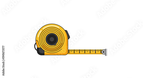 Yellow Tape Measure Extended on White.