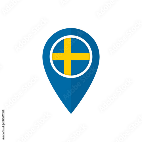Location pin icon with flag of Sweden. Map marker or pointer with Swedish flag