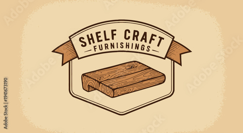 Wooden Shelf Illustration with Ribbon Banner.