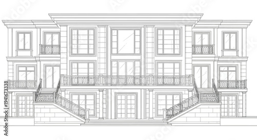 Multi Story Building Architectural Design Illustration.