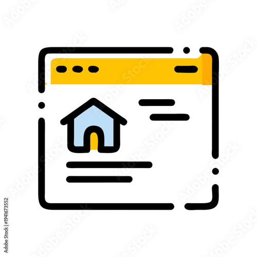 Real estate listing displayed on a web browser interface with a house icon isolated on white background, Vector