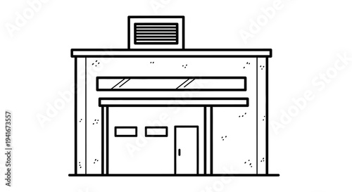 Simple Line Drawing of a Building Facade.