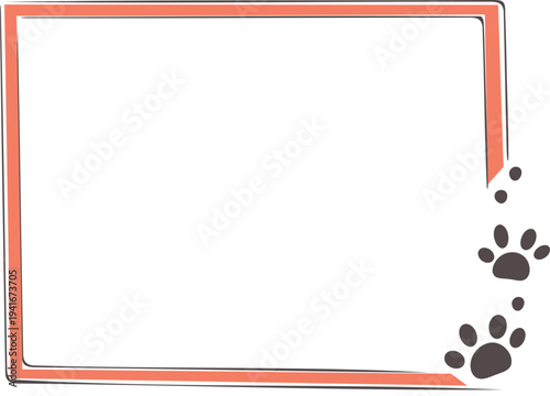 Empty cute cat or dog, pet frame set, speech bubble with ears and tail, border with paw print. Doodle sketch hand drawn elements. Footprint badge, border divider