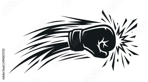 Dynamic Punching Fist with Speed Lines and Impact Effect in Comic Book Style on Isolated White Background
