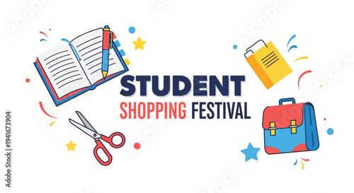 Vector illustration of student shopping festival icons