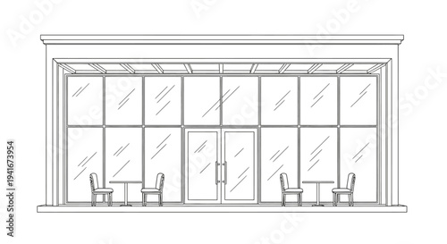 Storefront with Large Windows and Doors.