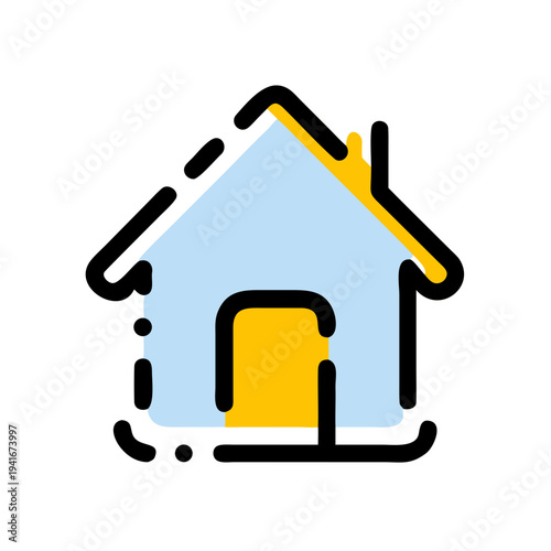 A stylized house icon with a yellow roof under repair or painting isolated on white background, Vector