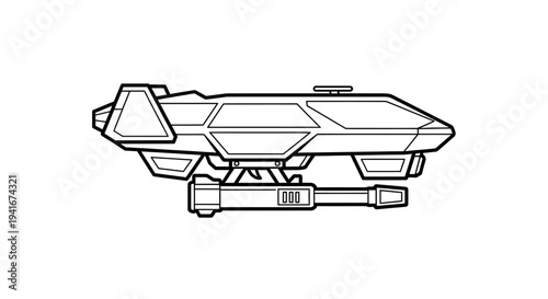 Futuristic Sci-Fi Hovercraft Gunship Line Art Vector Illustration